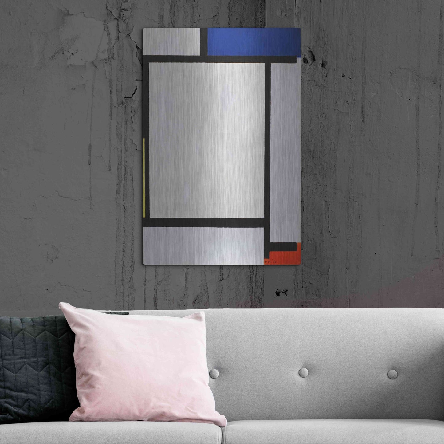 Luxe Metal Art 'Composition with Blue, Black, Yellow, and Red' by Piet Mondrian, Metal Wall Art,24x36
