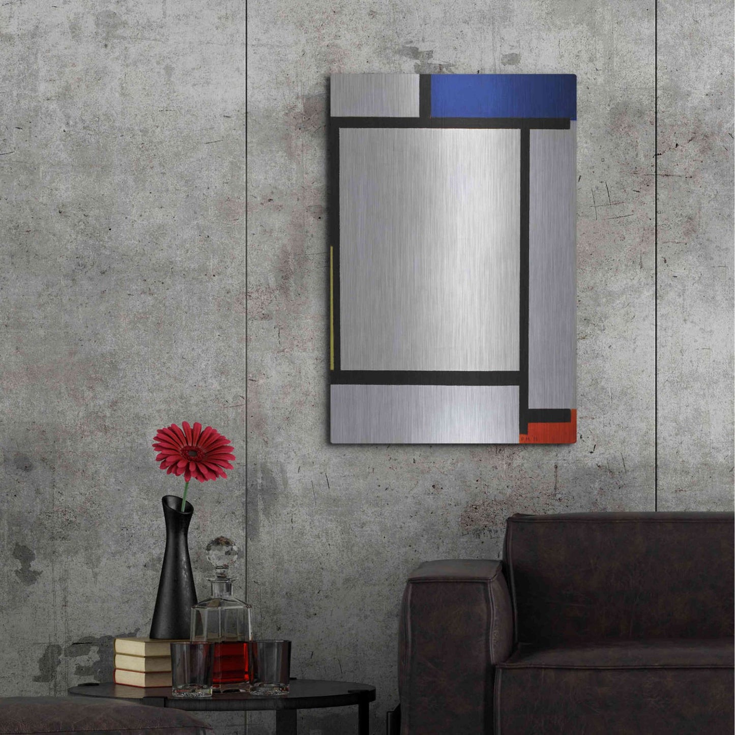 Luxe Metal Art 'Composition with Blue, Black, Yellow, and Red' by Piet Mondrian, Metal Wall Art,24x36
