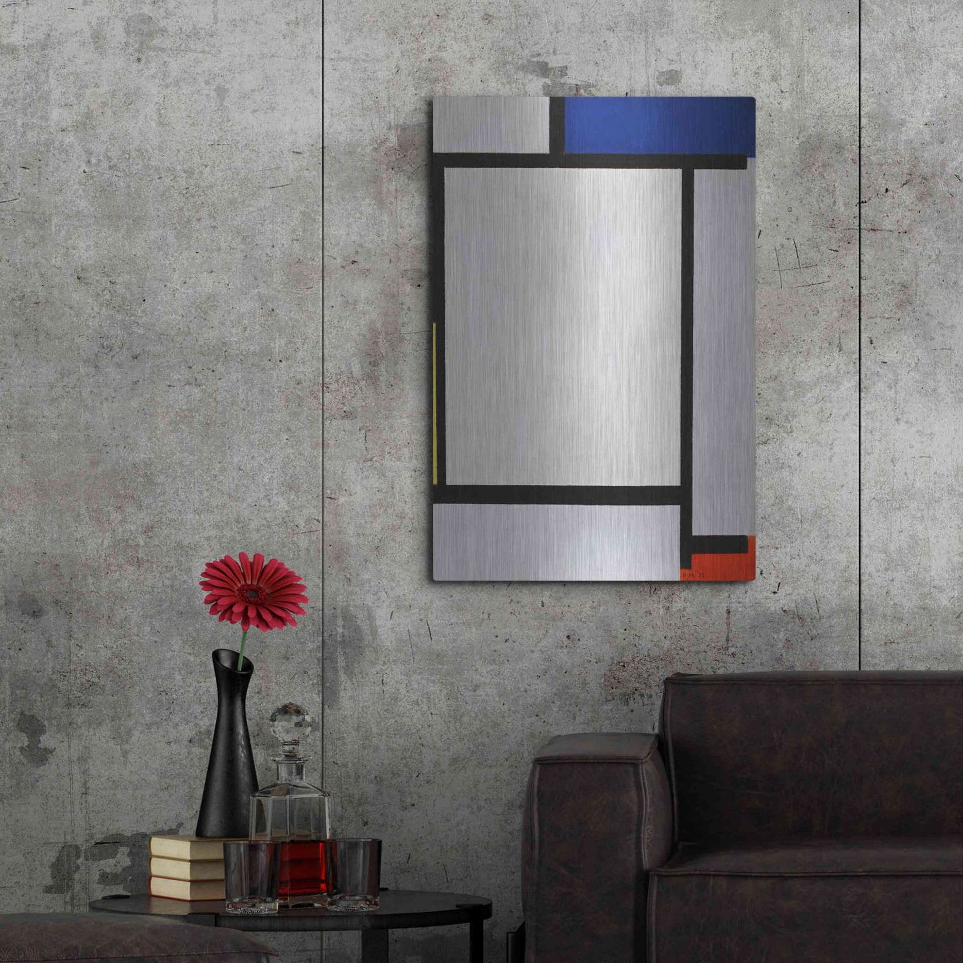 Luxe Metal Art 'Composition with Blue, Black, Yellow, and Red' by Piet Mondrian, Metal Wall Art,24x36