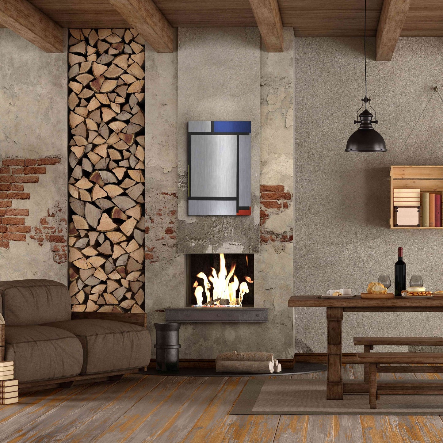 Luxe Metal Art 'Composition with Blue, Black, Yellow, and Red' by Piet Mondrian, Metal Wall Art,24x36