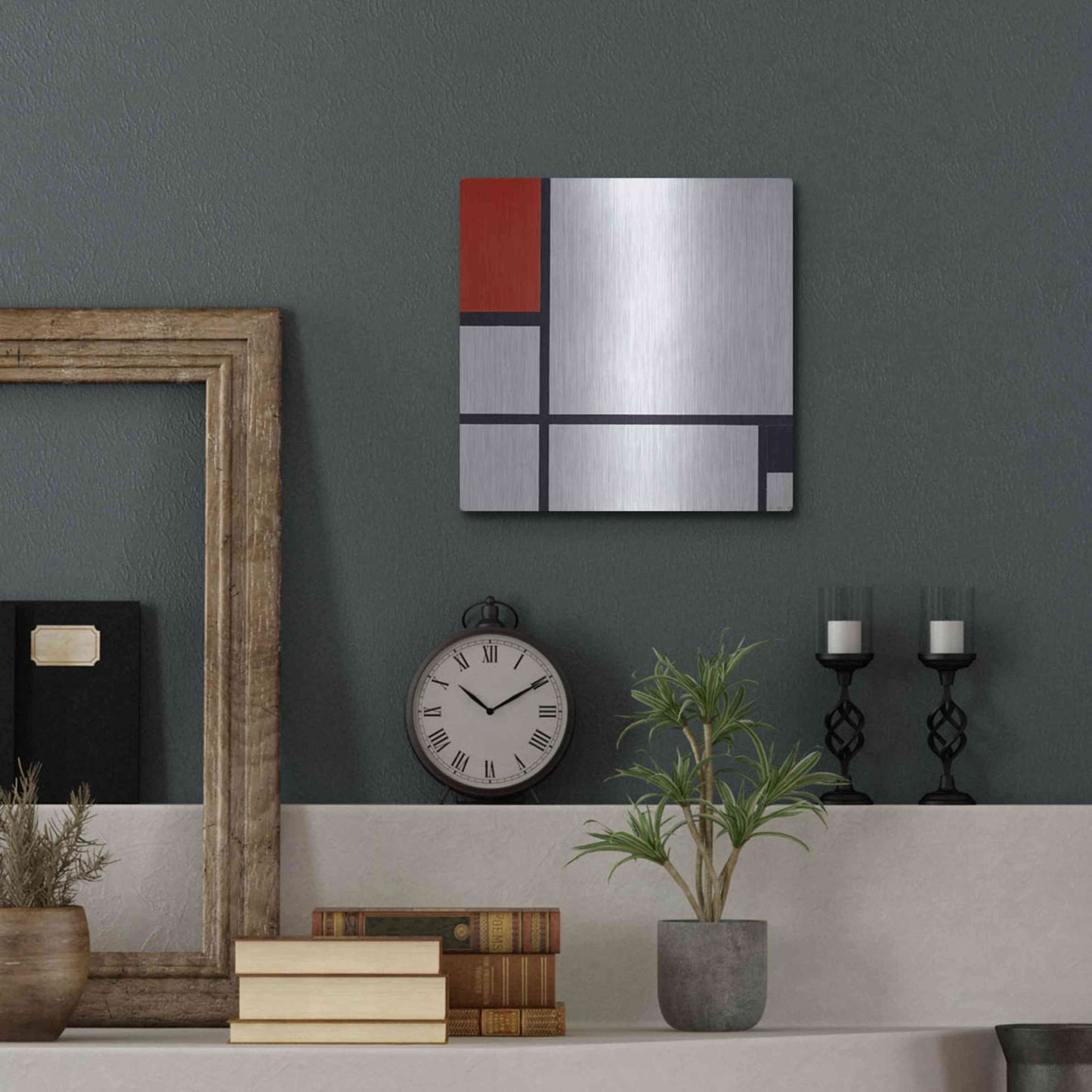 Luxe Metal Art 'Composition No.I, Avec Rouge Et Noir, 1929' by Piet Mondrian, Metal Wall Art,12x12