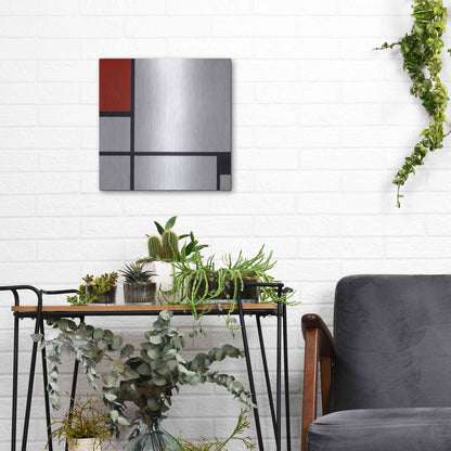 Luxe Metal Art 'Composition No.I, Avec Rouge Et Noir, 1929' by Piet Mondrian, Metal Wall Art,12x12