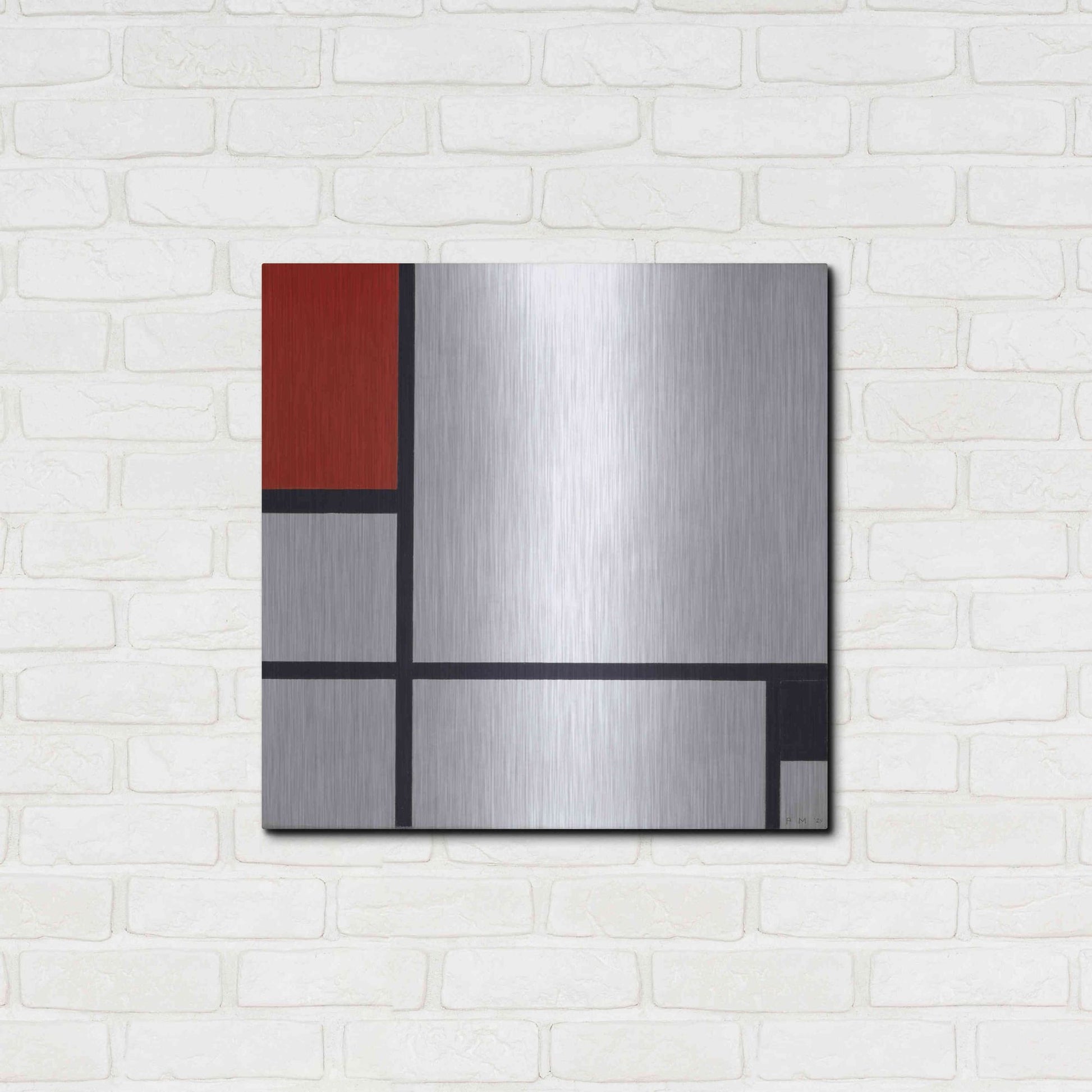 Luxe Metal Art 'Composition No.I, Avec Rouge Et Noir, 1929' by Piet Mondrian, Metal Wall Art,24x24
