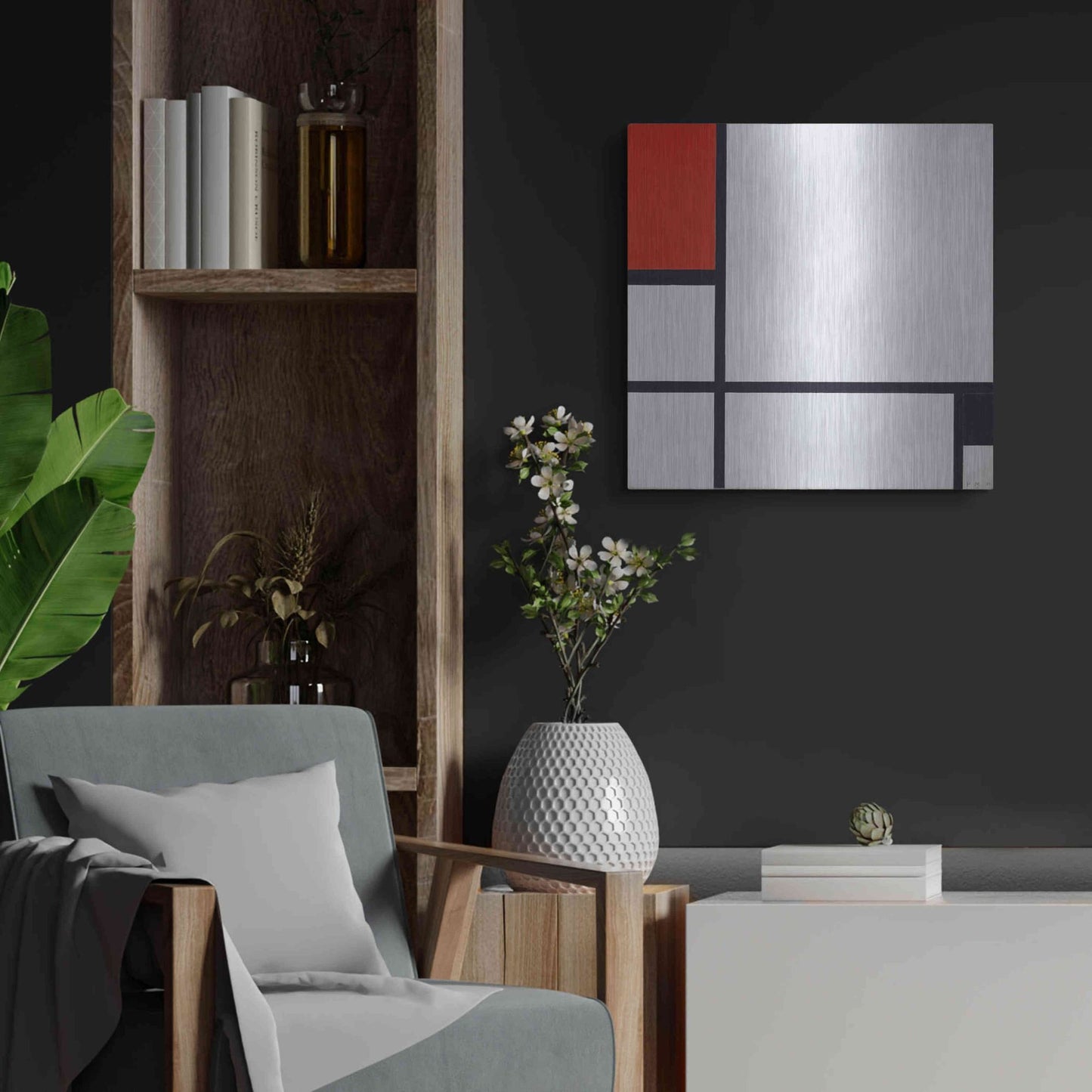 Luxe Metal Art 'Composition No.I, Avec Rouge Et Noir, 1929' by Piet Mondrian, Metal Wall Art,24x24