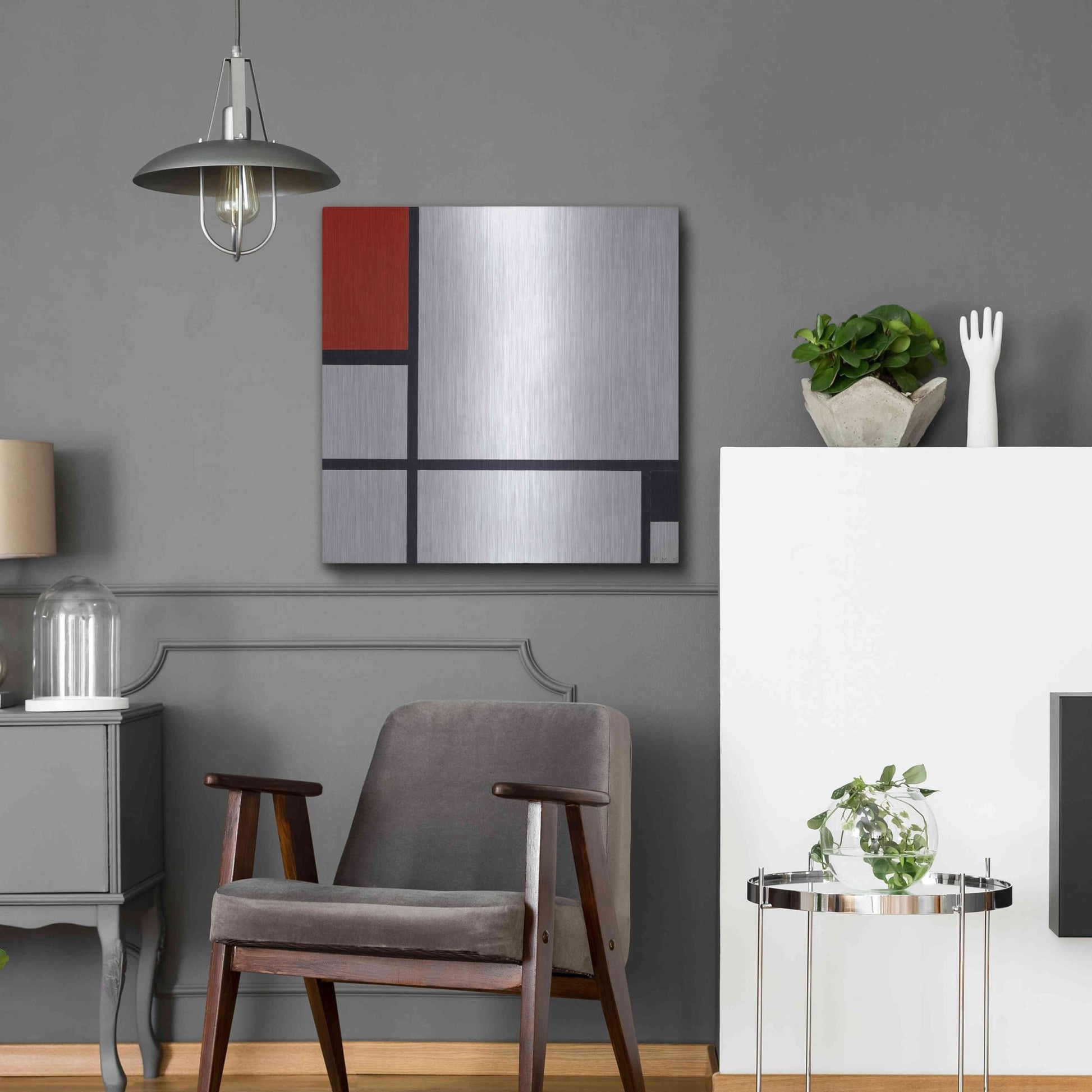 Luxe Metal Art 'Composition No.I, Avec Rouge Et Noir, 1929' by Piet Mondrian, Metal Wall Art,24x24