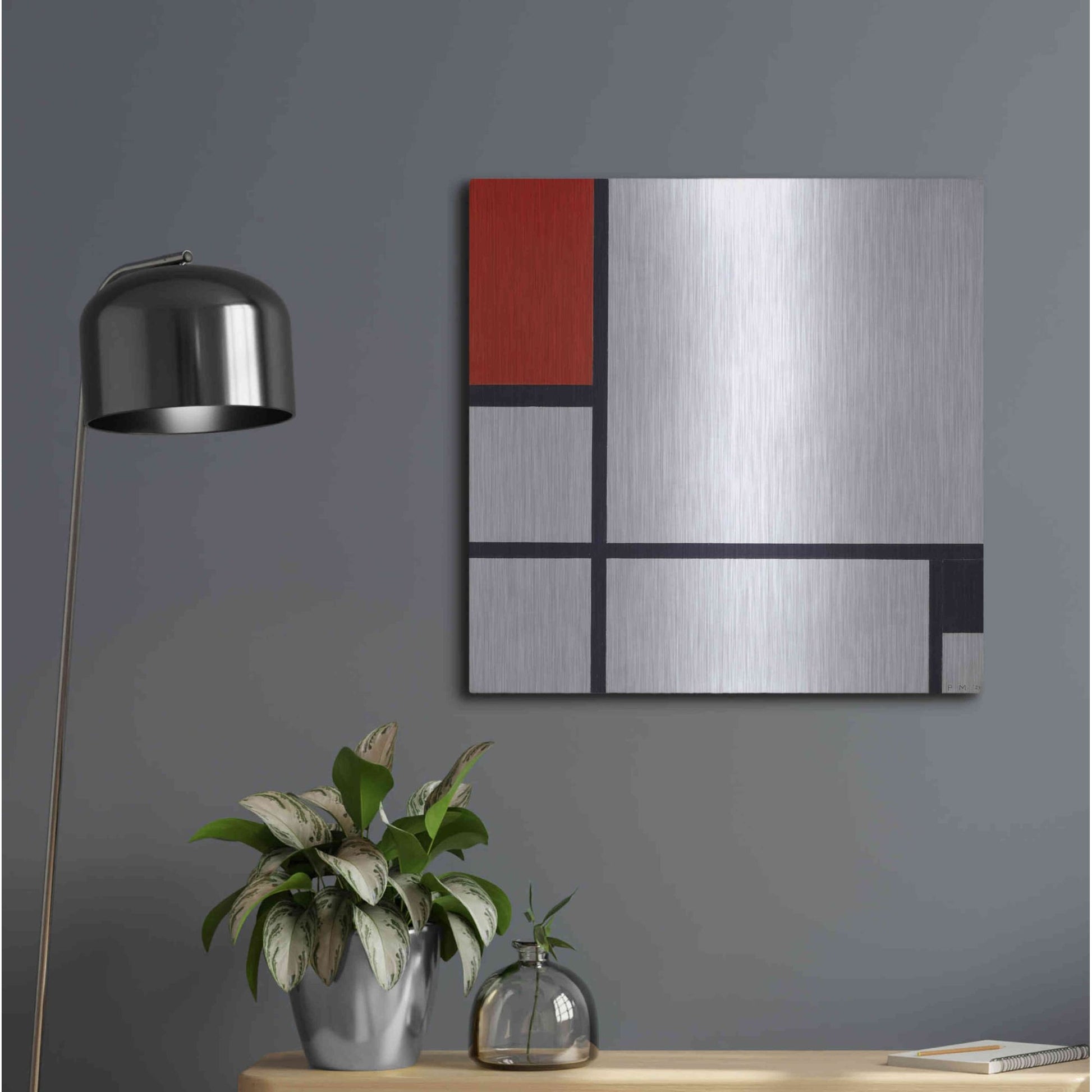 Luxe Metal Art 'Composition No.I, Avec Rouge Et Noir, 1929' by Piet Mondrian, Metal Wall Art,24x24