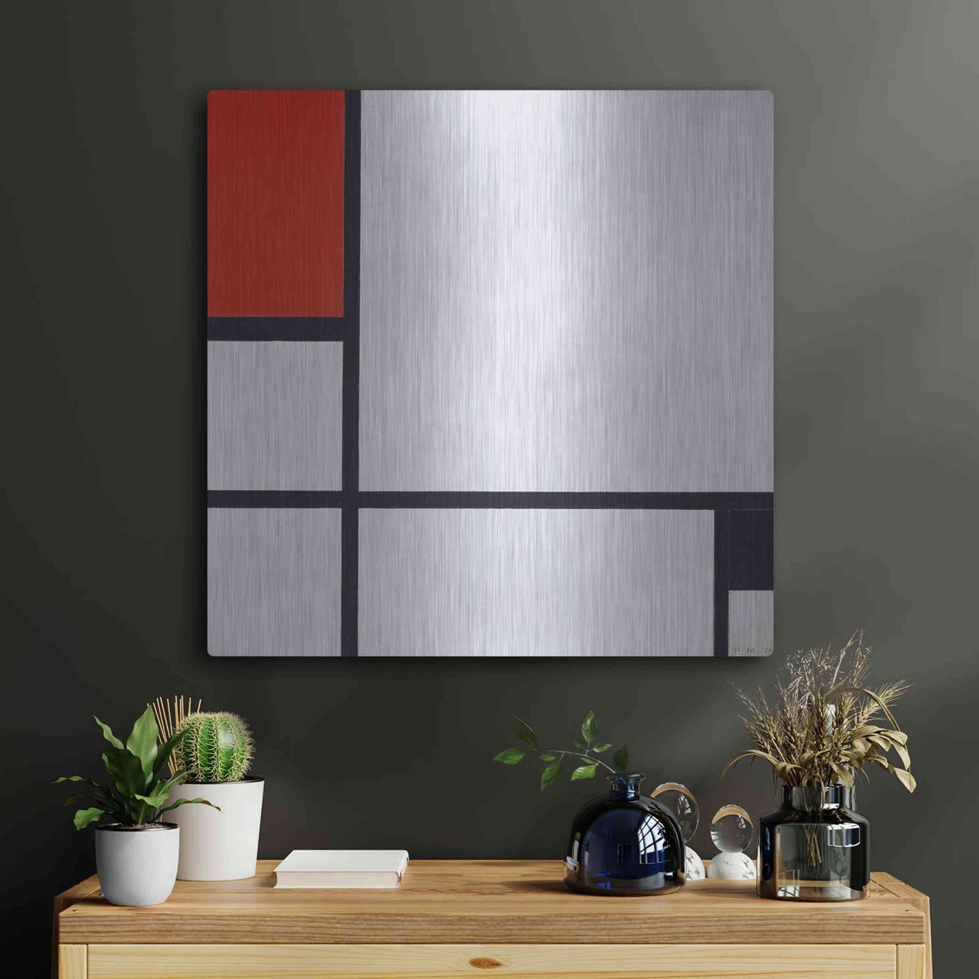 Luxe Metal Art 'Composition No.I, Avec Rouge Et Noir, 1929' by Piet Mondrian, Metal Wall Art,24x24