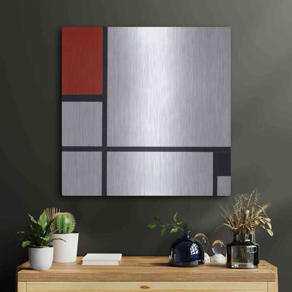 Luxe Metal Art 'Composition No.I, Avec Rouge Et Noir, 1929' by Piet Mondrian, Metal Wall Art,24x24