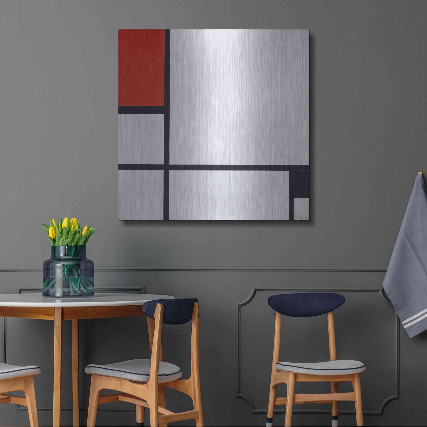 Luxe Metal Art 'Composition No.I, Avec Rouge Et Noir, 1929' by Piet Mondrian, Metal Wall Art,36x36