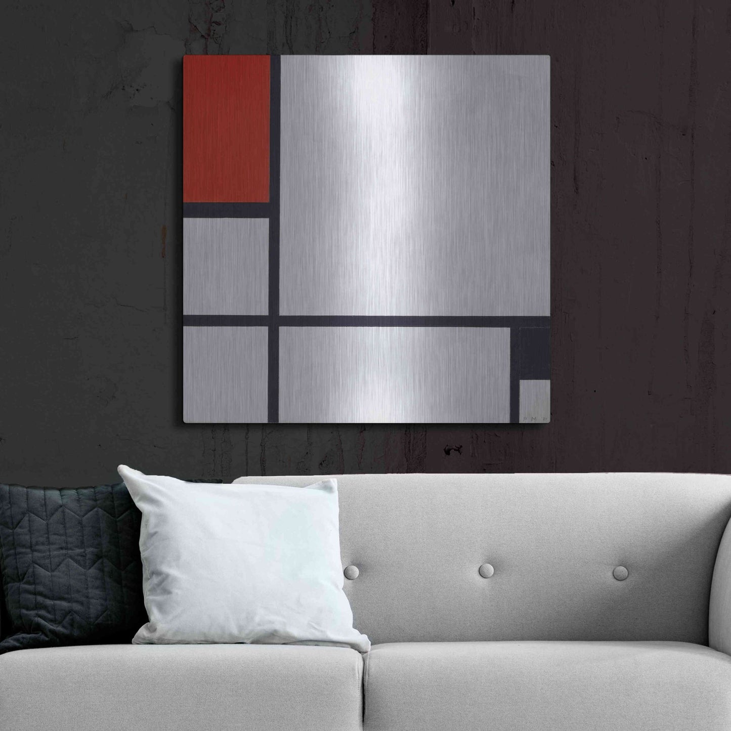 Luxe Metal Art 'Composition No.I, Avec Rouge Et Noir, 1929' by Piet Mondrian, Metal Wall Art,36x36