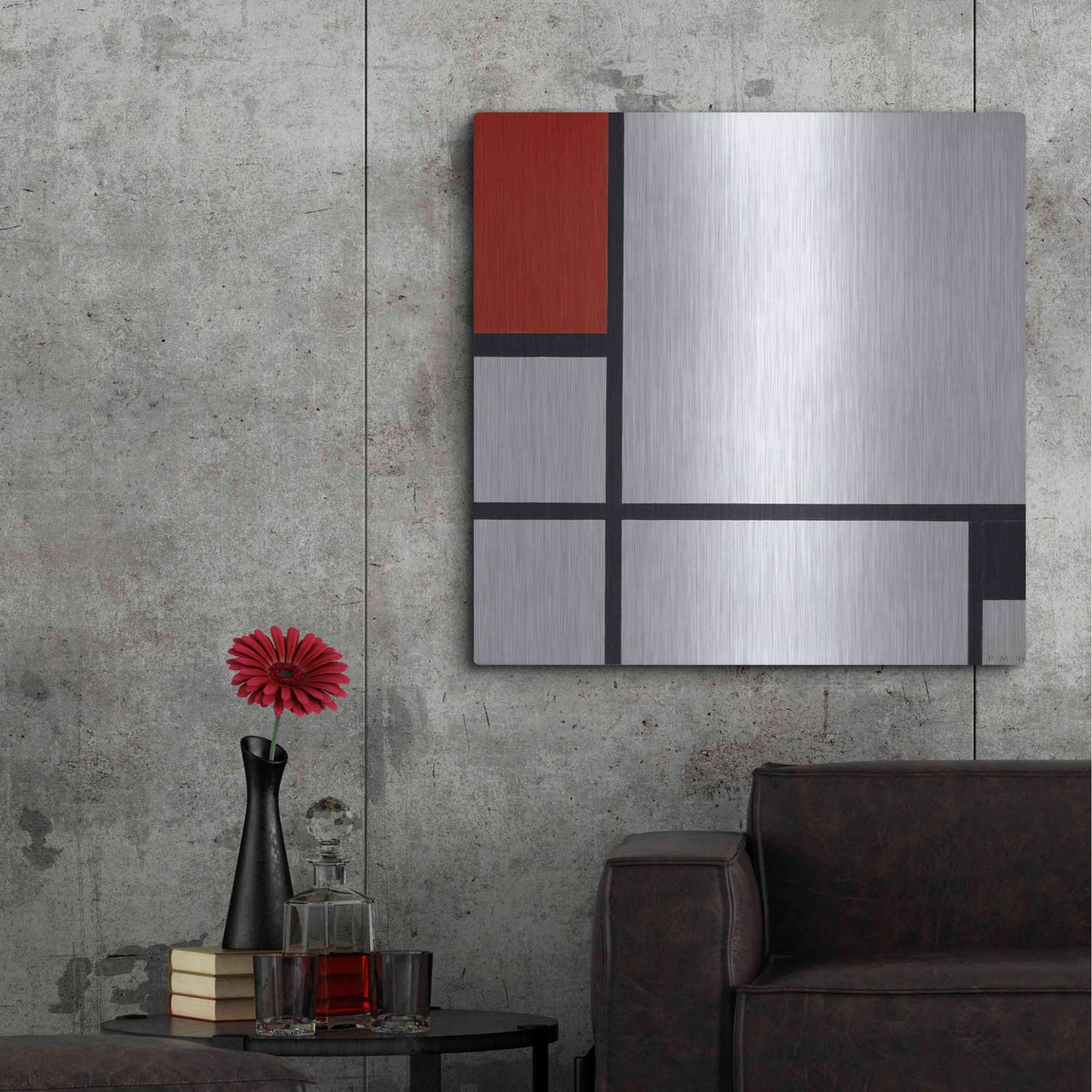 Luxe Metal Art 'Composition No.I, Avec Rouge Et Noir, 1929' by Piet Mondrian, Metal Wall Art,36x36