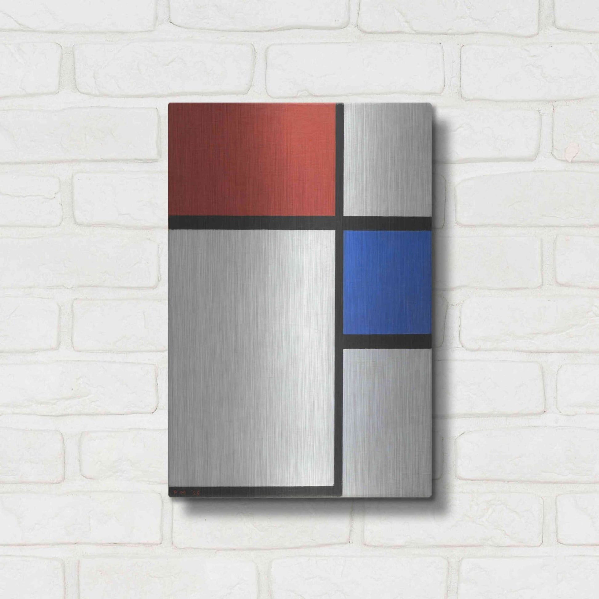 Luxe Metal Art 'Composition No.II, with Red and Blue, 1929' by Piet Mondrian, Metal Wall Art,12x16