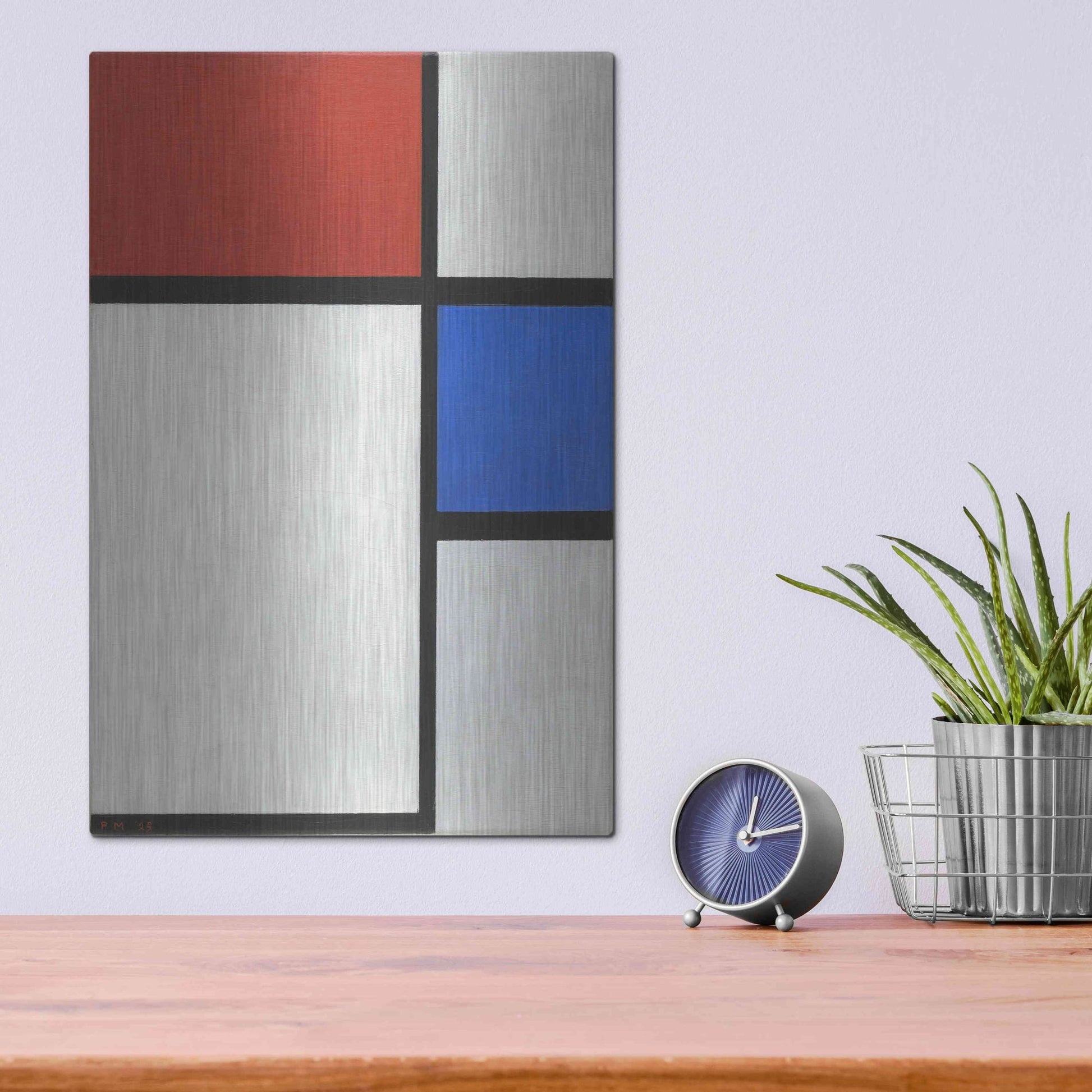 Luxe Metal Art 'Composition No.II, with Red and Blue, 1929' by Piet Mondrian, Metal Wall Art,12x16