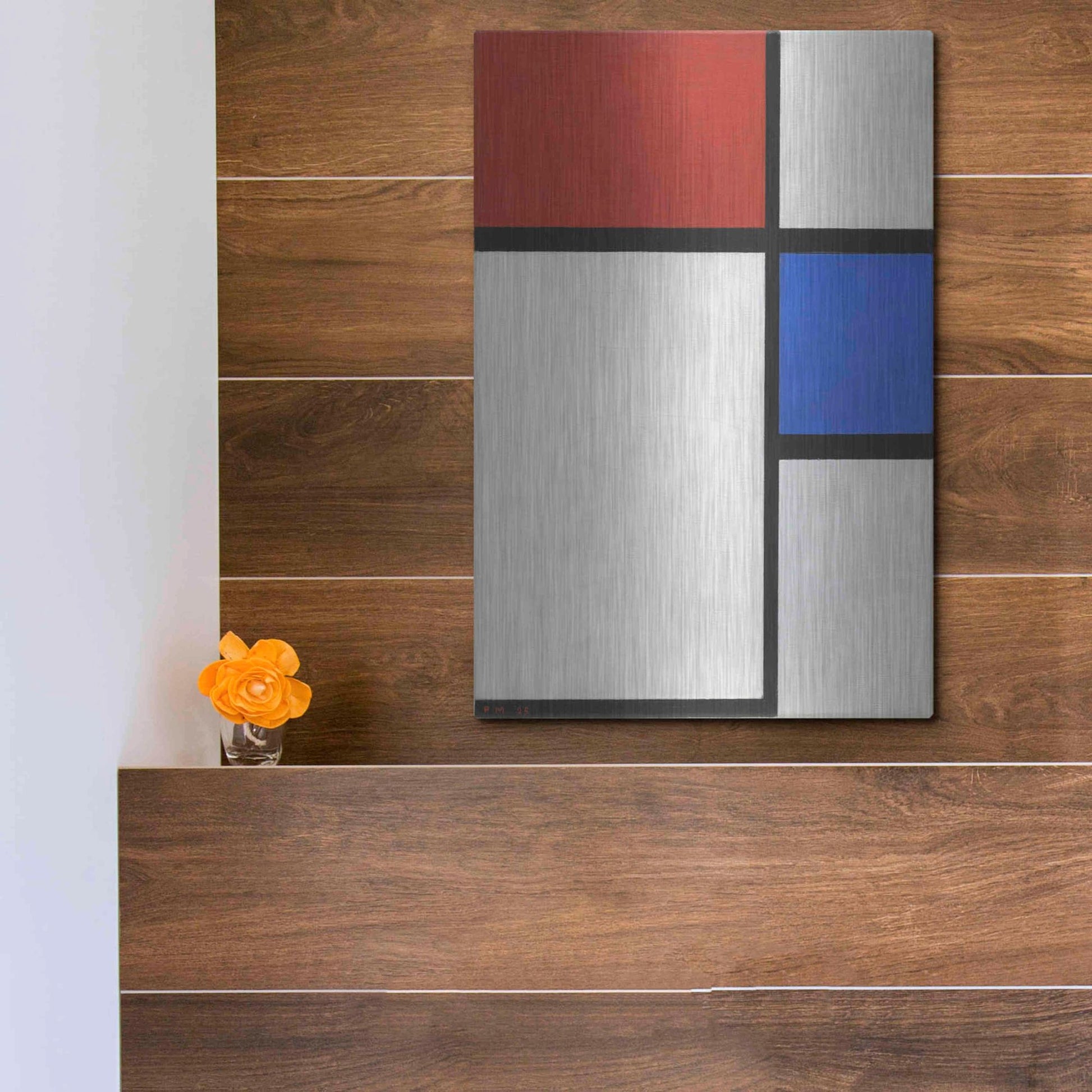 Luxe Metal Art 'Composition No.II, with Red and Blue, 1929' by Piet Mondrian, Metal Wall Art,12x16