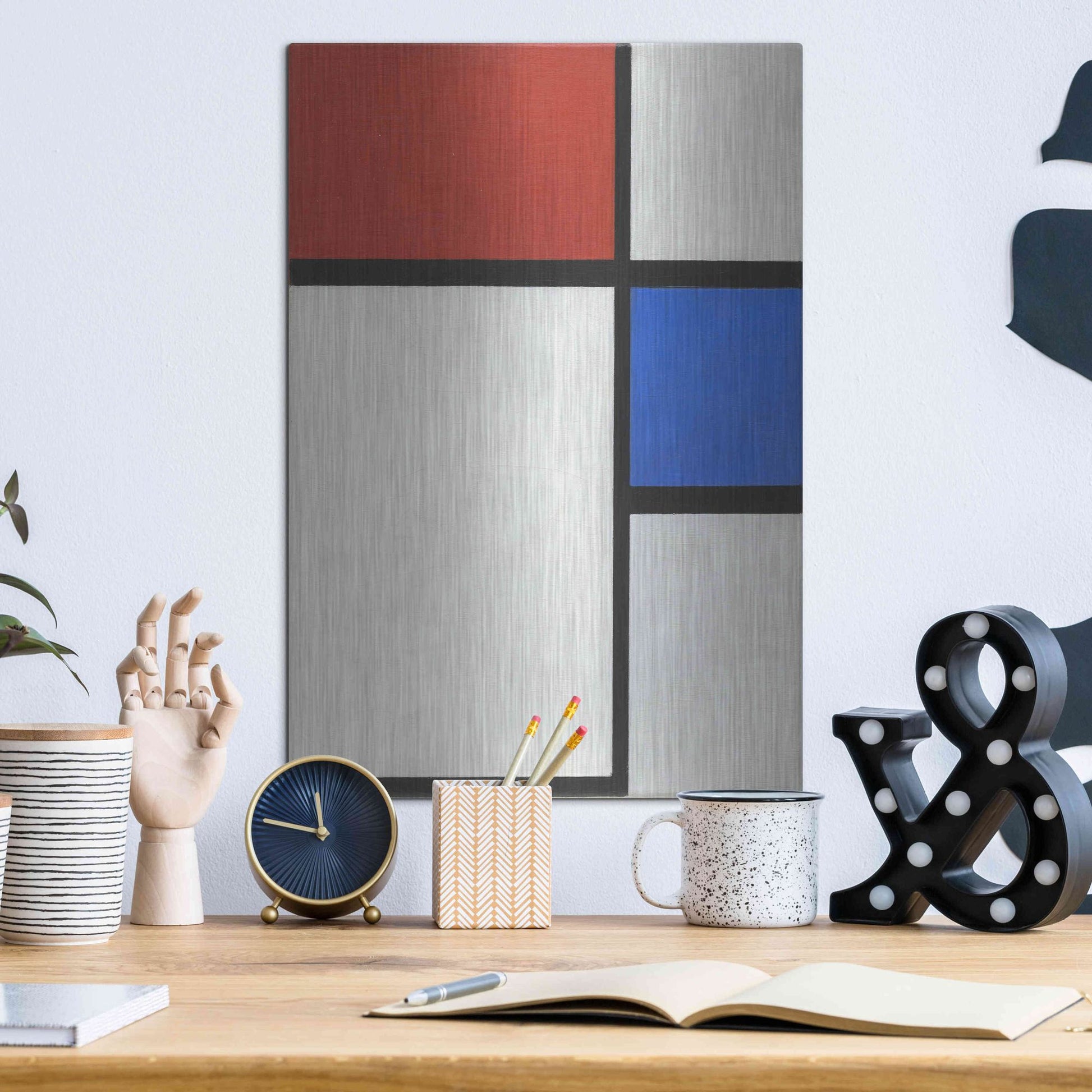 Luxe Metal Art 'Composition No.II, with Red and Blue, 1929' by Piet Mondrian, Metal Wall Art,12x16