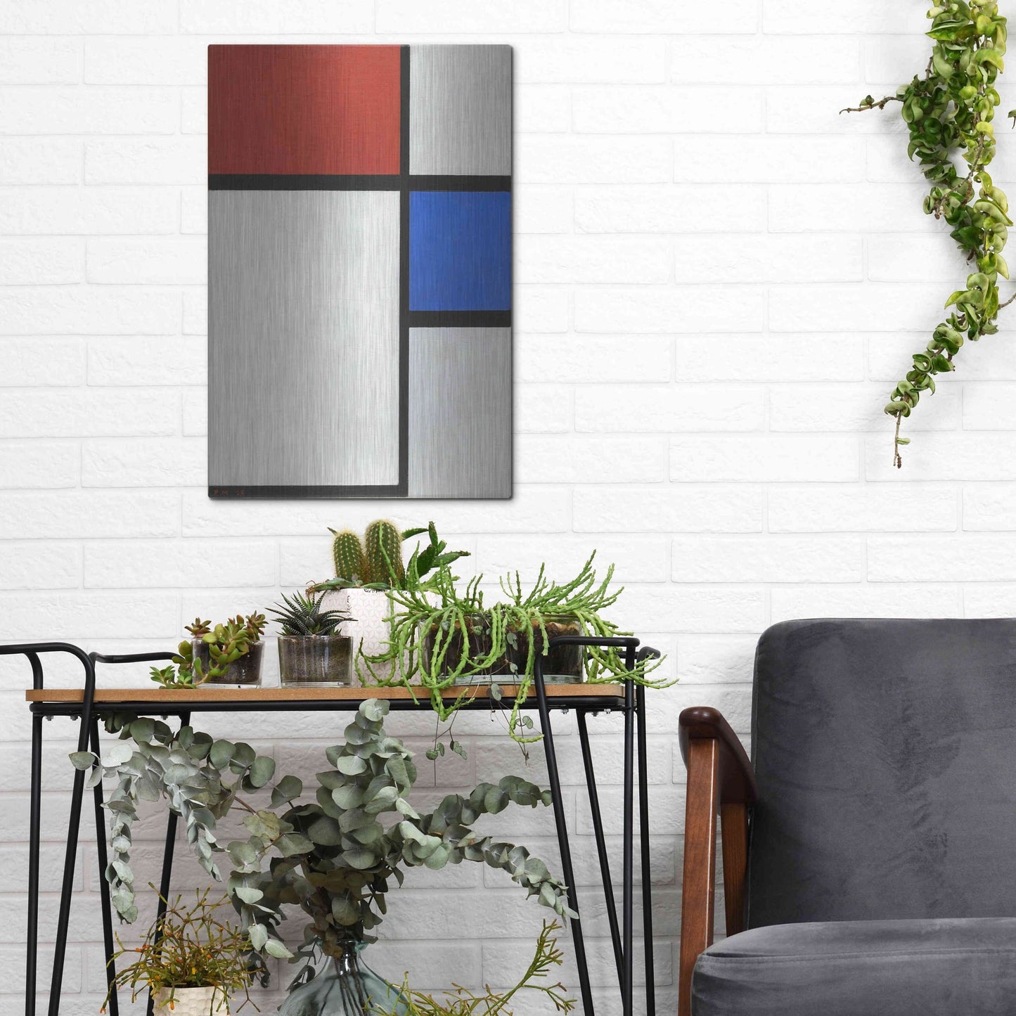 Luxe Metal Art 'Composition No.II, with Red and Blue, 1929' by Piet Mondrian, Metal Wall Art,12x16