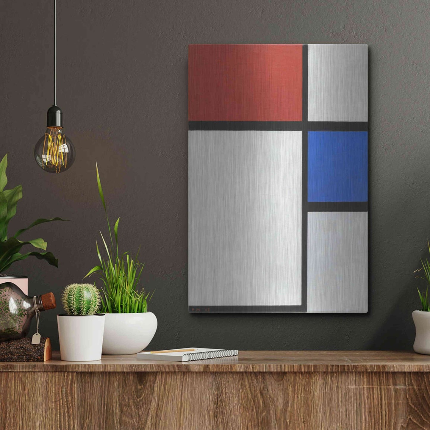 Luxe Metal Art 'Composition No.II, with Red and Blue, 1929' by Piet Mondrian, Metal Wall Art,12x16