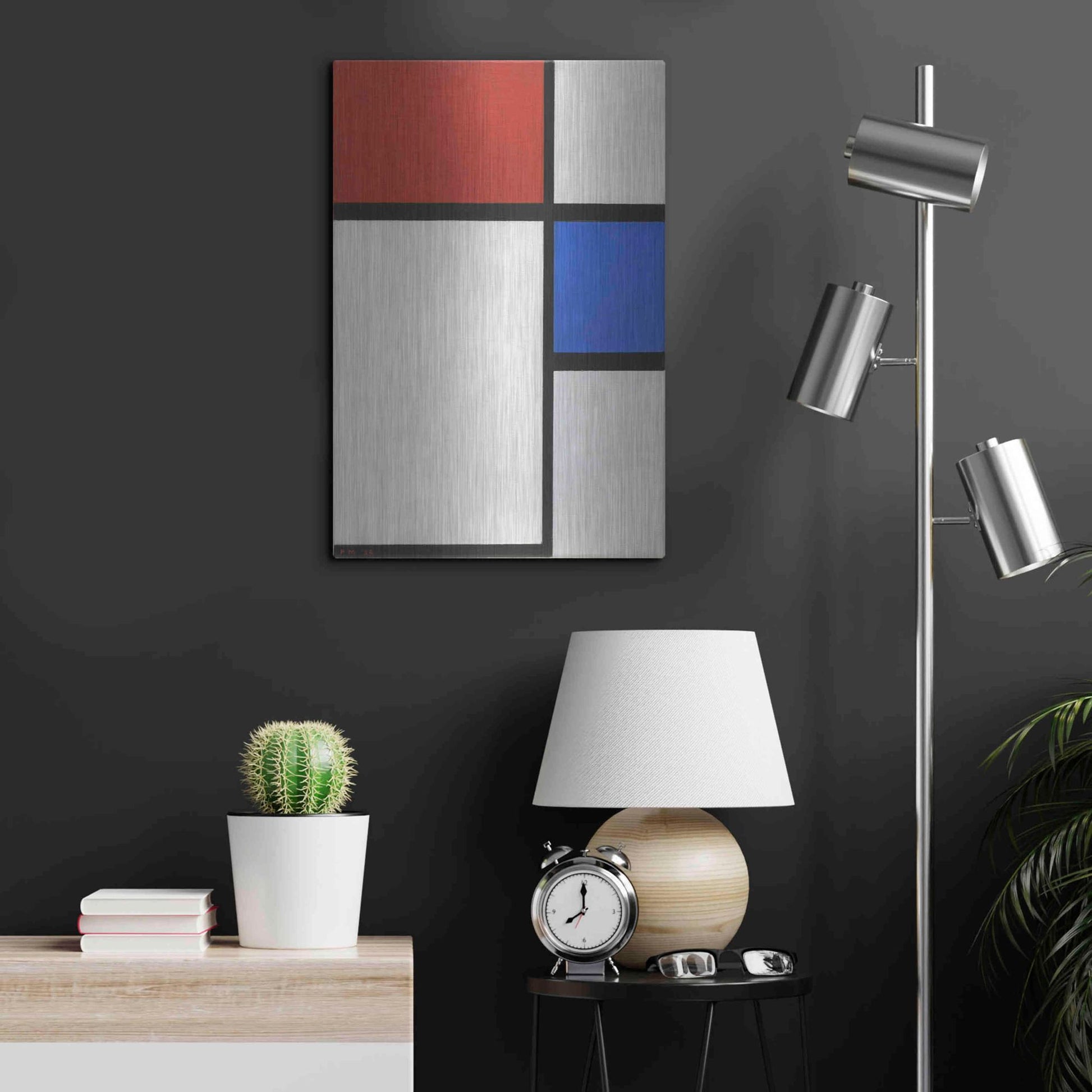 Luxe Metal Art 'Composition No.II, with Red and Blue, 1929' by Piet Mondrian, Metal Wall Art,16x24