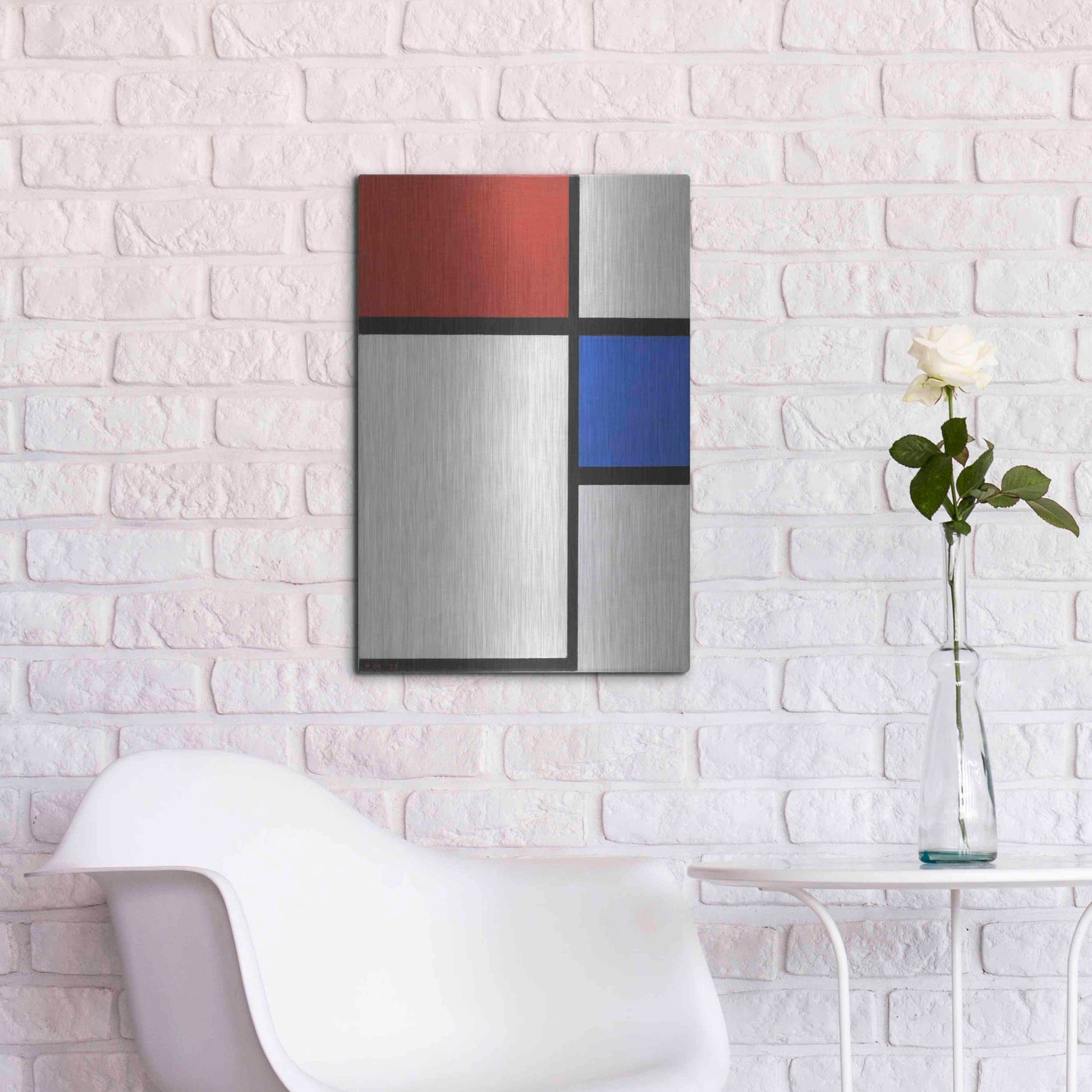 Luxe Metal Art 'Composition No.II, with Red and Blue, 1929' by Piet Mondrian, Metal Wall Art,16x24