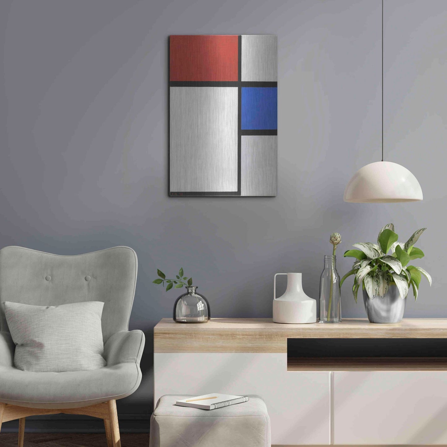 Luxe Metal Art 'Composition No.II, with Red and Blue, 1929' by Piet Mondrian, Metal Wall Art,16x24