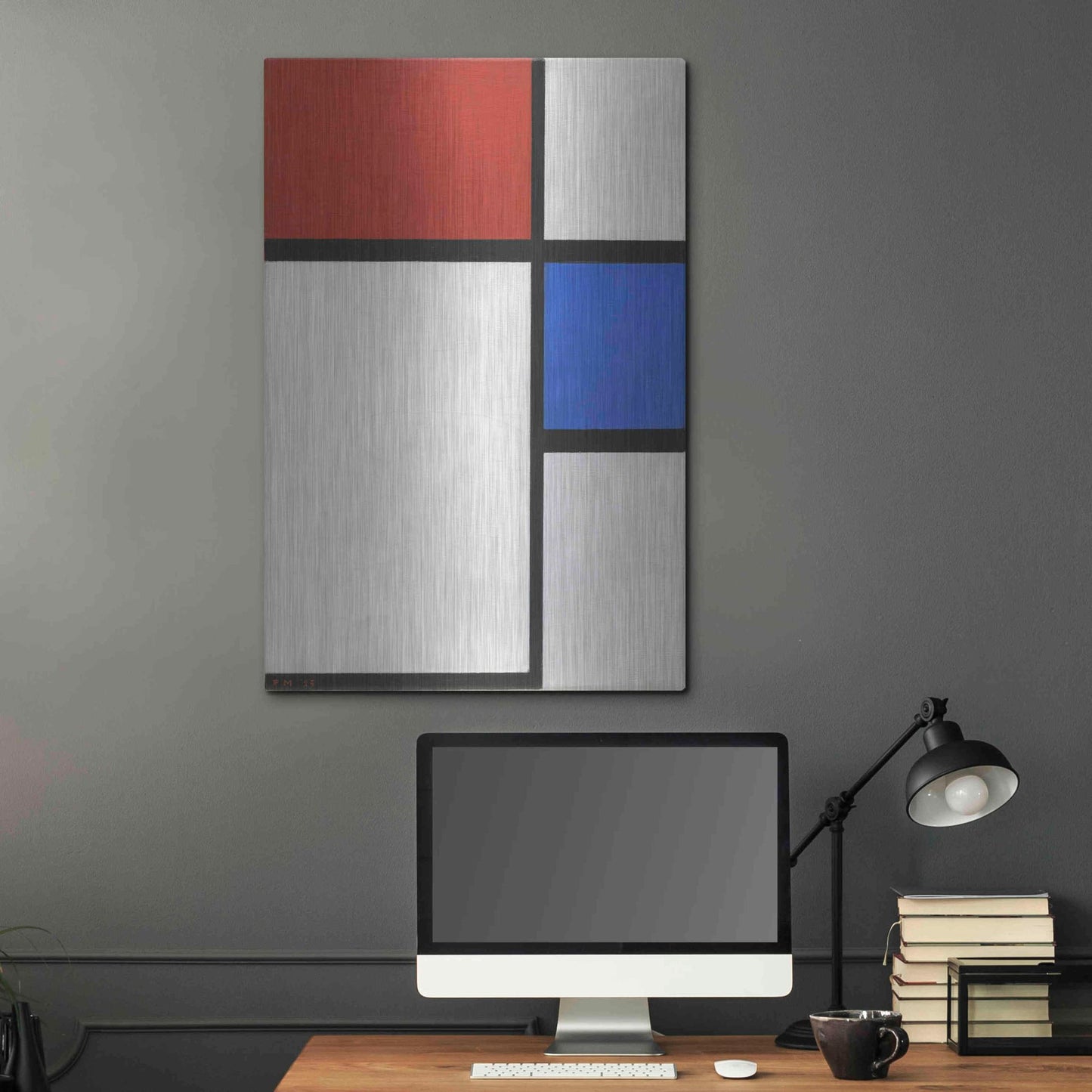 Luxe Metal Art 'Composition No.II, with Red and Blue, 1929' by Piet Mondrian, Metal Wall Art,24x36