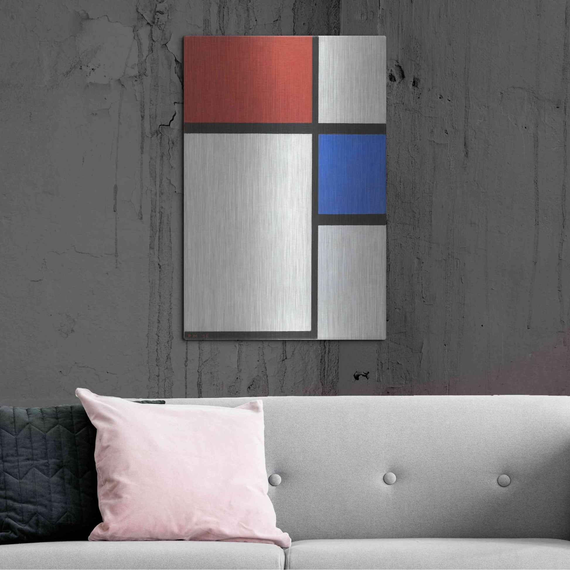 Luxe Metal Art 'Composition No.II, with Red and Blue, 1929' by Piet Mondrian, Metal Wall Art,24x36