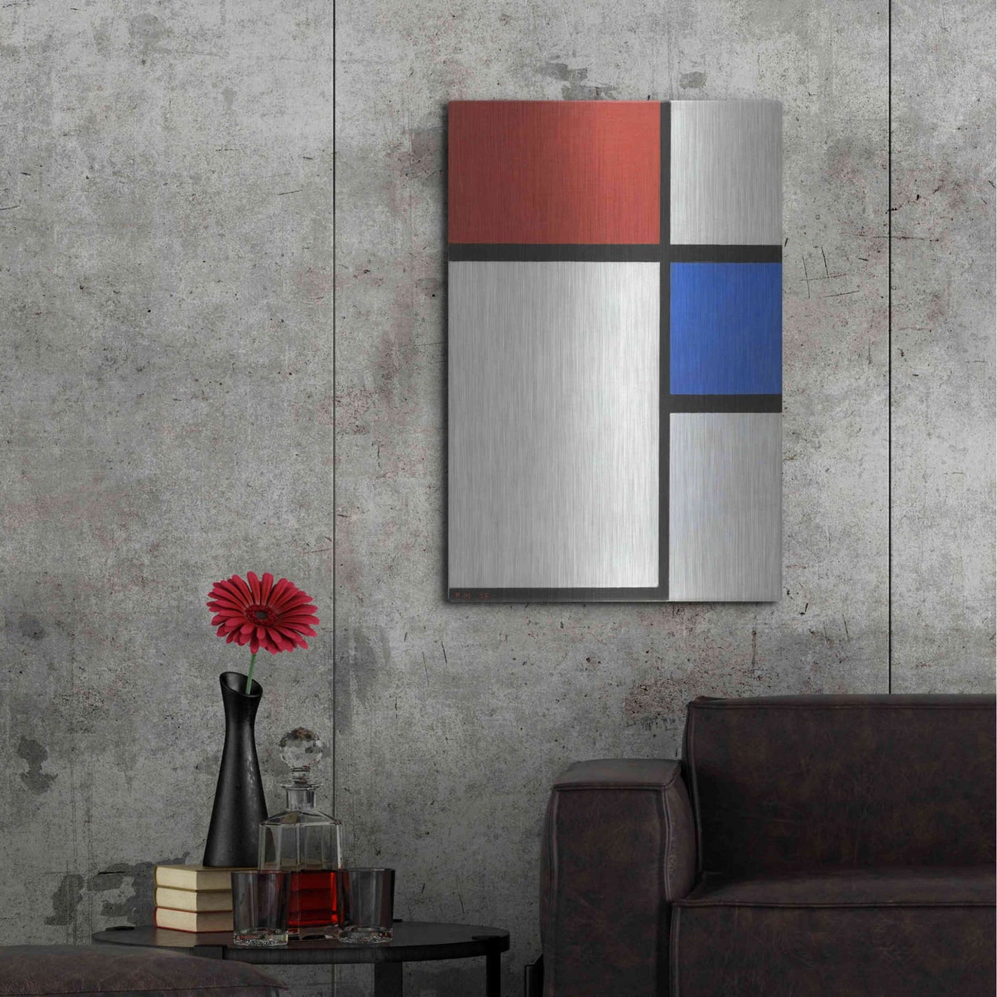 Luxe Metal Art 'Composition No.II, with Red and Blue, 1929' by Piet Mondrian, Metal Wall Art,24x36