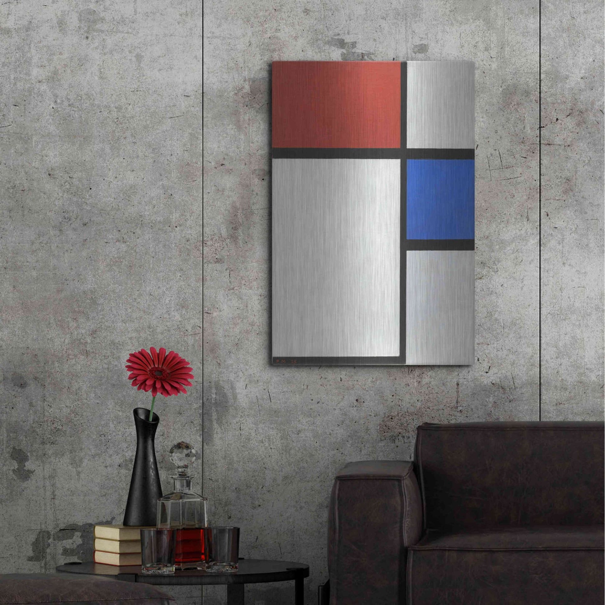 Luxe Metal Art 'Composition No.II, with Red and Blue, 1929' by Piet Mondrian, Metal Wall Art,24x36