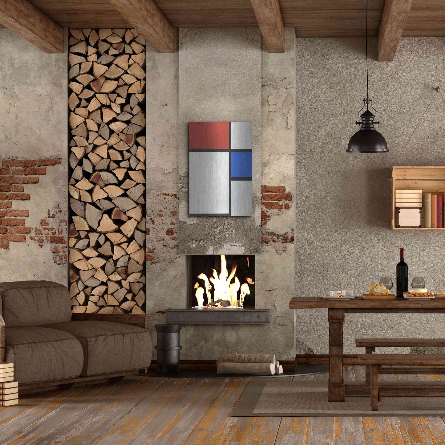 Luxe Metal Art 'Composition No.II, with Red and Blue, 1929' by Piet Mondrian, Metal Wall Art,24x36