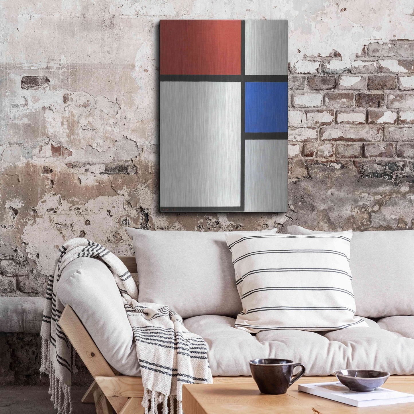 Luxe Metal Art 'Composition No.II, with Red and Blue, 1929' by Piet Mondrian, Metal Wall Art,24x36