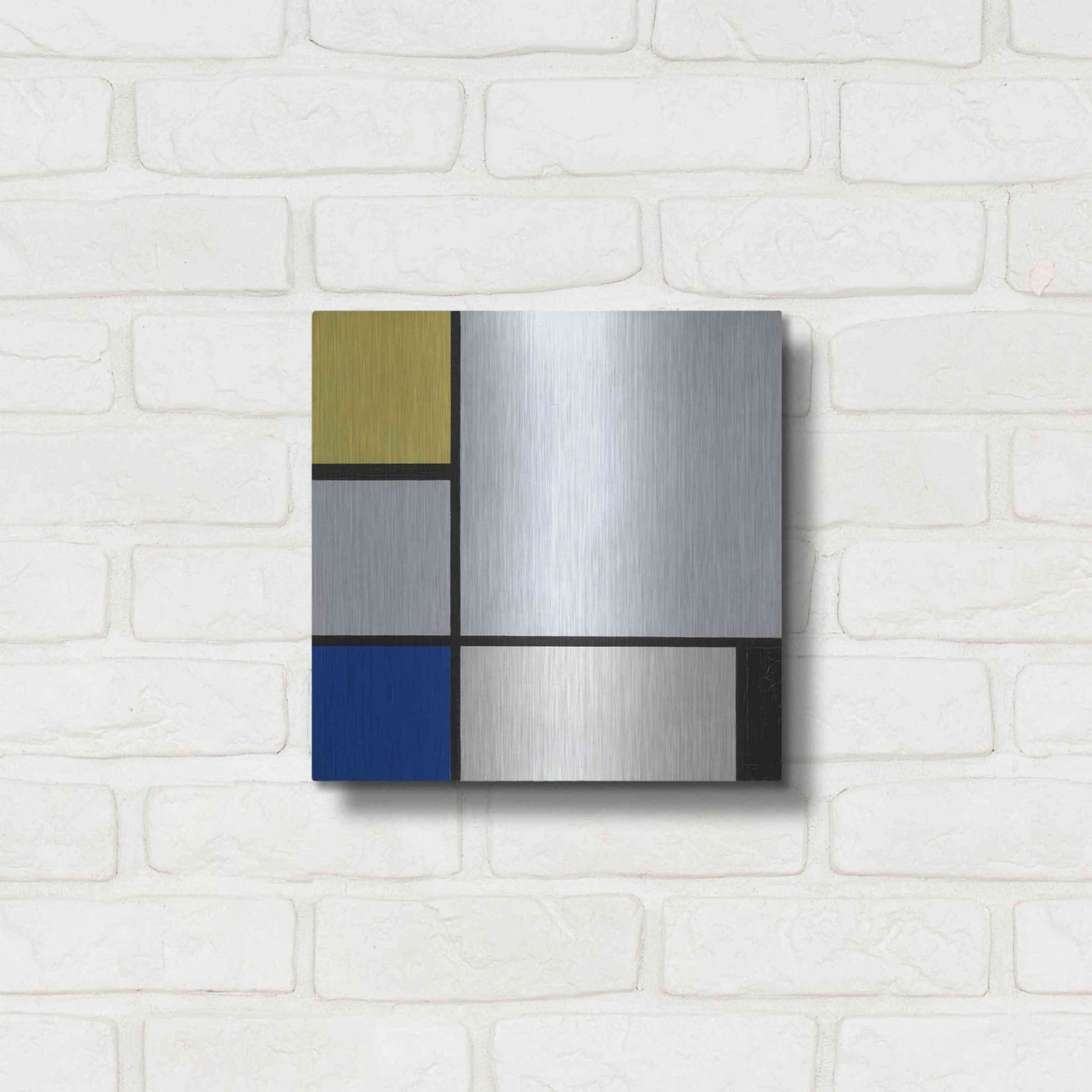 Luxe Metal Art 'Composition with Yellow, Blue, Black and Light Blue, 1929' by Piet Mondrian, Metal Wall Art,12x12