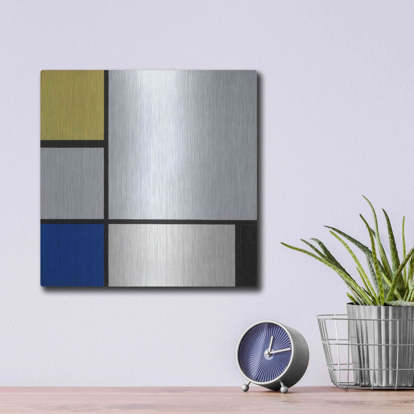 Luxe Metal Art 'Composition with Yellow, Blue, Black and Light Blue, 1929' by Piet Mondrian, Metal Wall Art,12x12