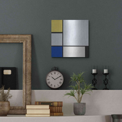 Luxe Metal Art 'Composition with Yellow, Blue, Black and Light Blue, 1929' by Piet Mondrian, Metal Wall Art,12x12
