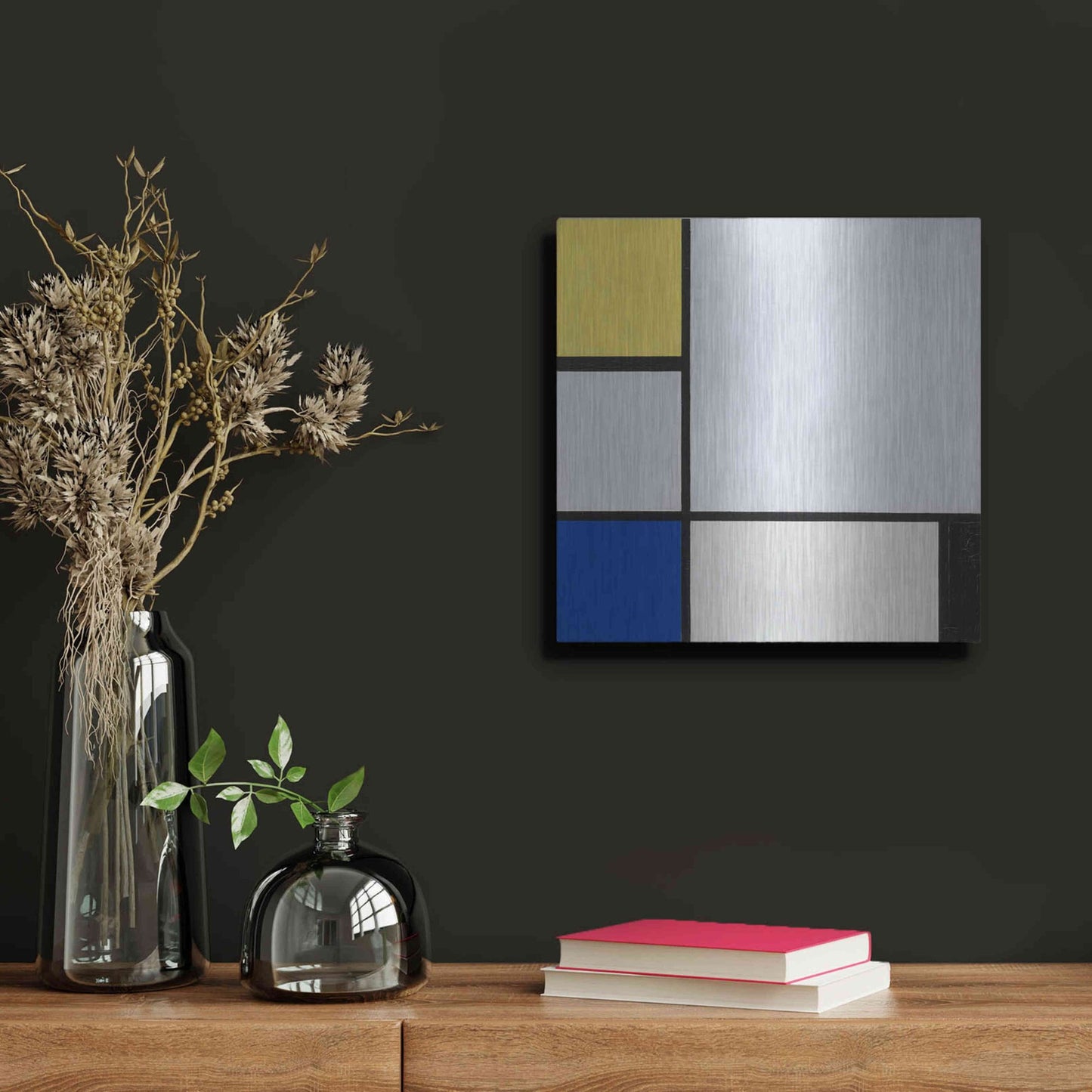 Luxe Metal Art 'Composition with Yellow, Blue, Black and Light Blue, 1929' by Piet Mondrian, Metal Wall Art,12x12
