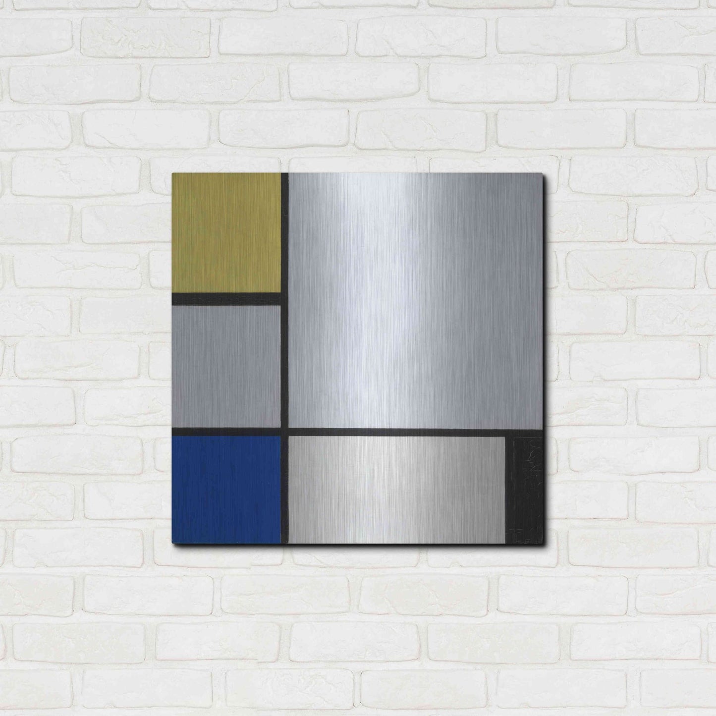 Luxe Metal Art 'Composition with Yellow, Blue, Black and Light Blue, 1929' by Piet Mondrian, Metal Wall Art,24x24