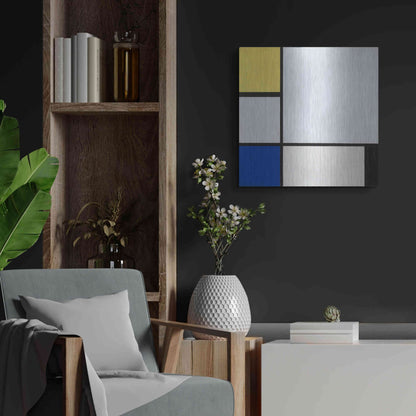 Luxe Metal Art 'Composition with Yellow, Blue, Black and Light Blue, 1929' by Piet Mondrian, Metal Wall Art,24x24