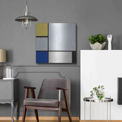 Luxe Metal Art 'Composition with Yellow, Blue, Black and Light Blue, 1929' by Piet Mondrian, Metal Wall Art,24x24