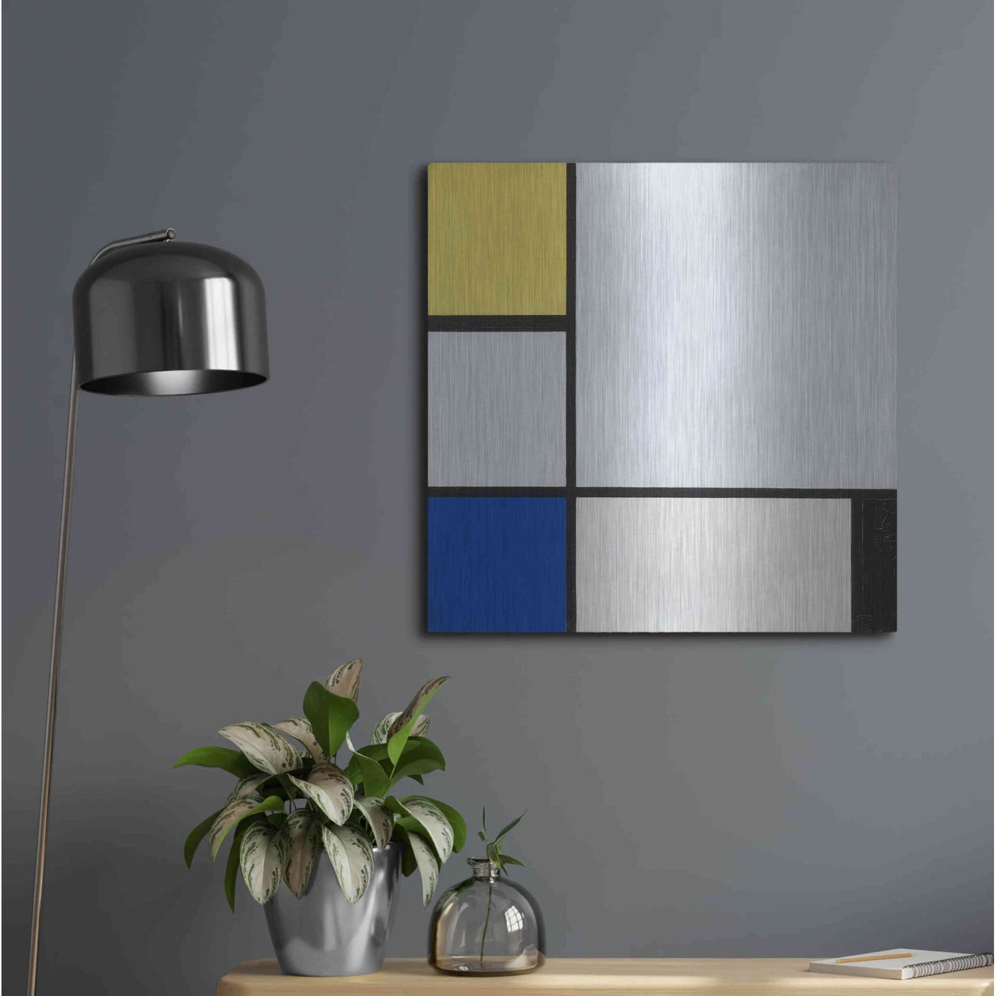 Luxe Metal Art 'Composition with Yellow, Blue, Black and Light Blue, 1929' by Piet Mondrian, Metal Wall Art,24x24