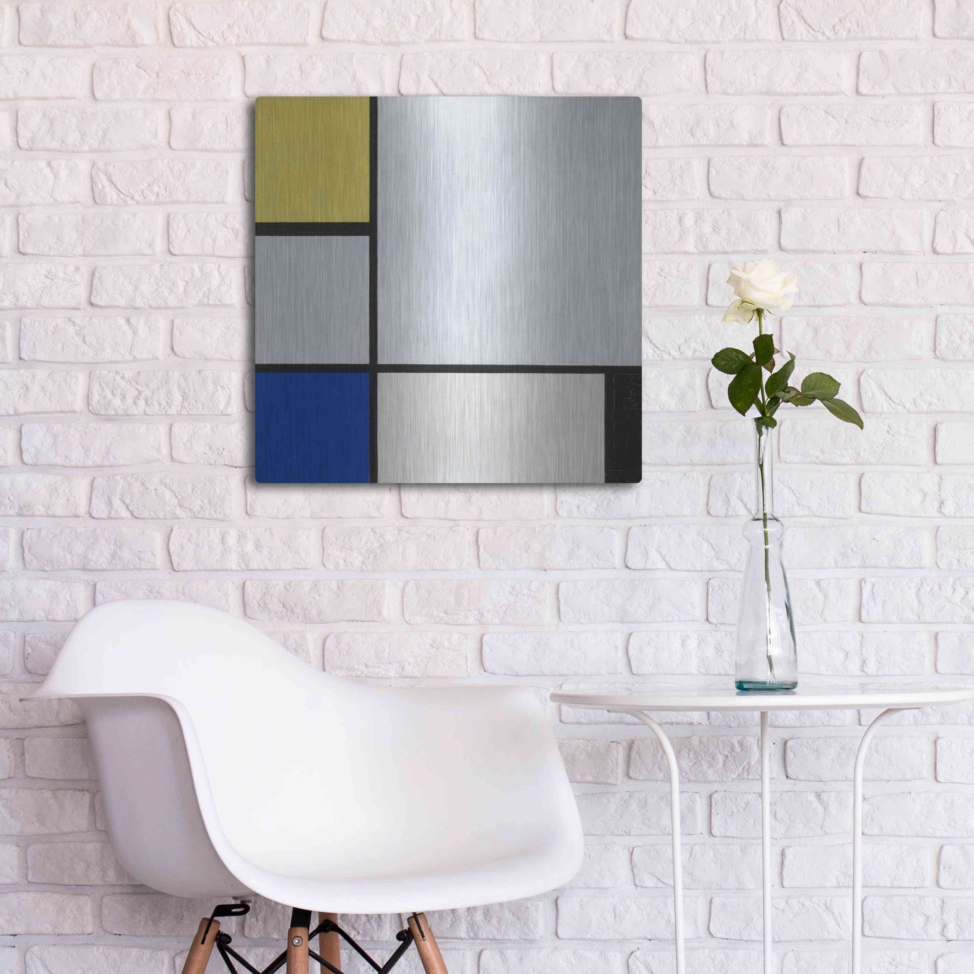 Luxe Metal Art 'Composition with Yellow, Blue, Black and Light Blue, 1929' by Piet Mondrian, Metal Wall Art,24x24
