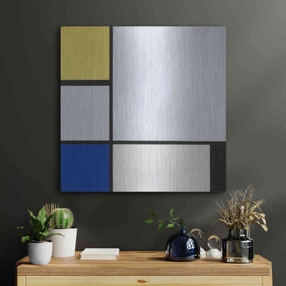Luxe Metal Art 'Composition with Yellow, Blue, Black and Light Blue, 1929' by Piet Mondrian, Metal Wall Art,24x24