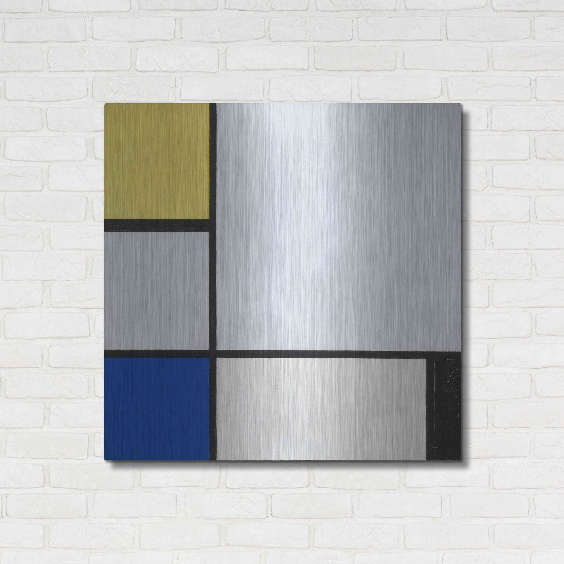 Luxe Metal Art 'Composition with Yellow, Blue, Black and Light Blue, 1929' by Piet Mondrian, Metal Wall Art,36x36