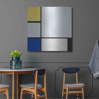 Luxe Metal Art 'Composition with Yellow, Blue, Black and Light Blue, 1929' by Piet Mondrian, Metal Wall Art,36x36