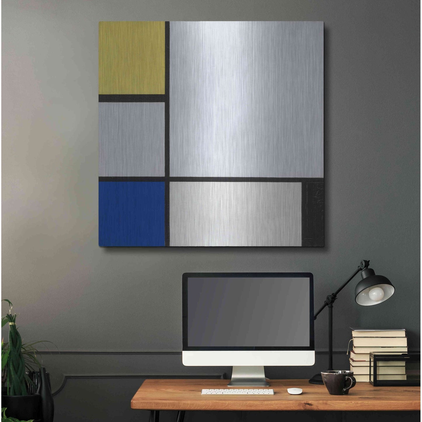 Luxe Metal Art 'Composition with Yellow, Blue, Black and Light Blue, 1929' by Piet Mondrian, Metal Wall Art,36x36