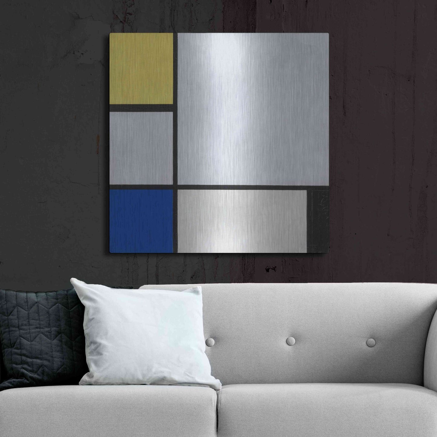 Luxe Metal Art 'Composition with Yellow, Blue, Black and Light Blue, 1929' by Piet Mondrian, Metal Wall Art,36x36