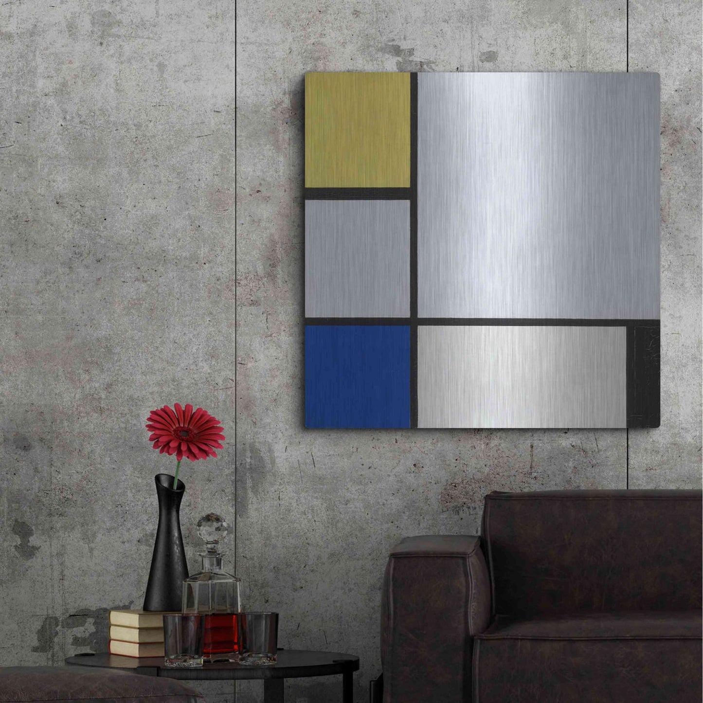 Luxe Metal Art 'Composition with Yellow, Blue, Black and Light Blue, 1929' by Piet Mondrian, Metal Wall Art,36x36
