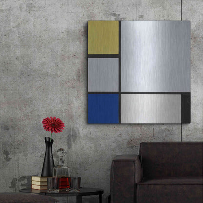 Luxe Metal Art 'Composition with Yellow, Blue, Black and Light Blue, 1929' by Piet Mondrian, Metal Wall Art,36x36