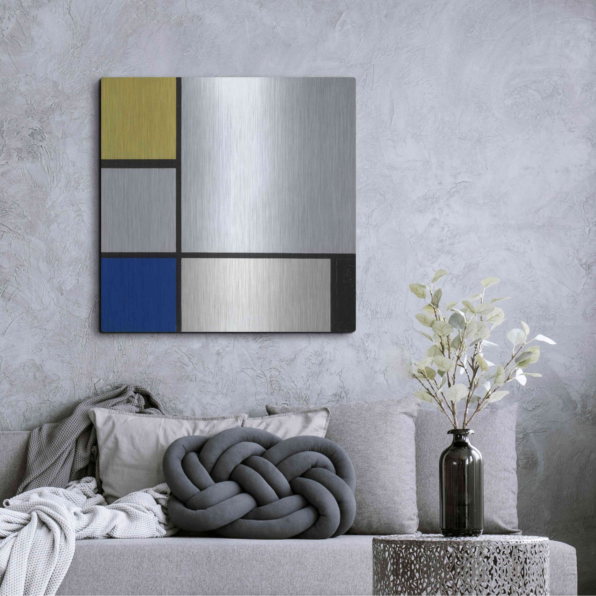Luxe Metal Art 'Composition with Yellow, Blue, Black and Light Blue, 1929' by Piet Mondrian, Metal Wall Art,36x36