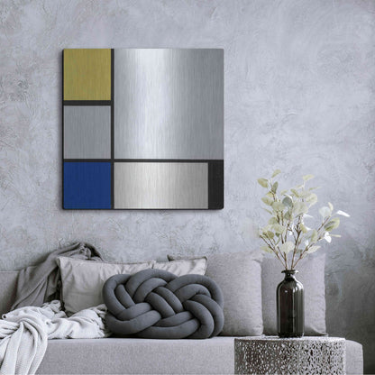 Luxe Metal Art 'Composition with Yellow, Blue, Black and Light Blue, 1929' by Piet Mondrian, Metal Wall Art,36x36