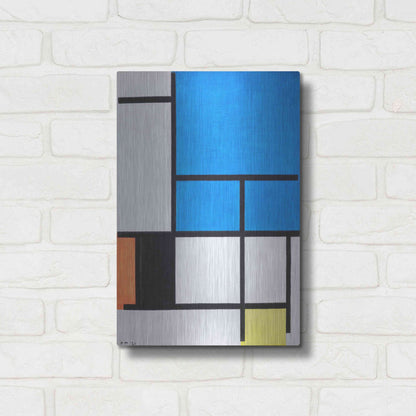 Luxe Metal Art 'Composition with Large Blue Plane, Red, Black, Yellow, and Gray 1984' by Piet Mondrian, Metal Wall Art,12x16