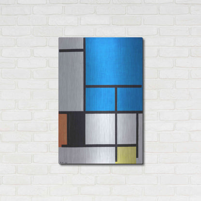 Luxe Metal Art 'Composition with Large Blue Plane, Red, Black, Yellow, and Gray 1984' by Piet Mondrian, Metal Wall Art,24x36